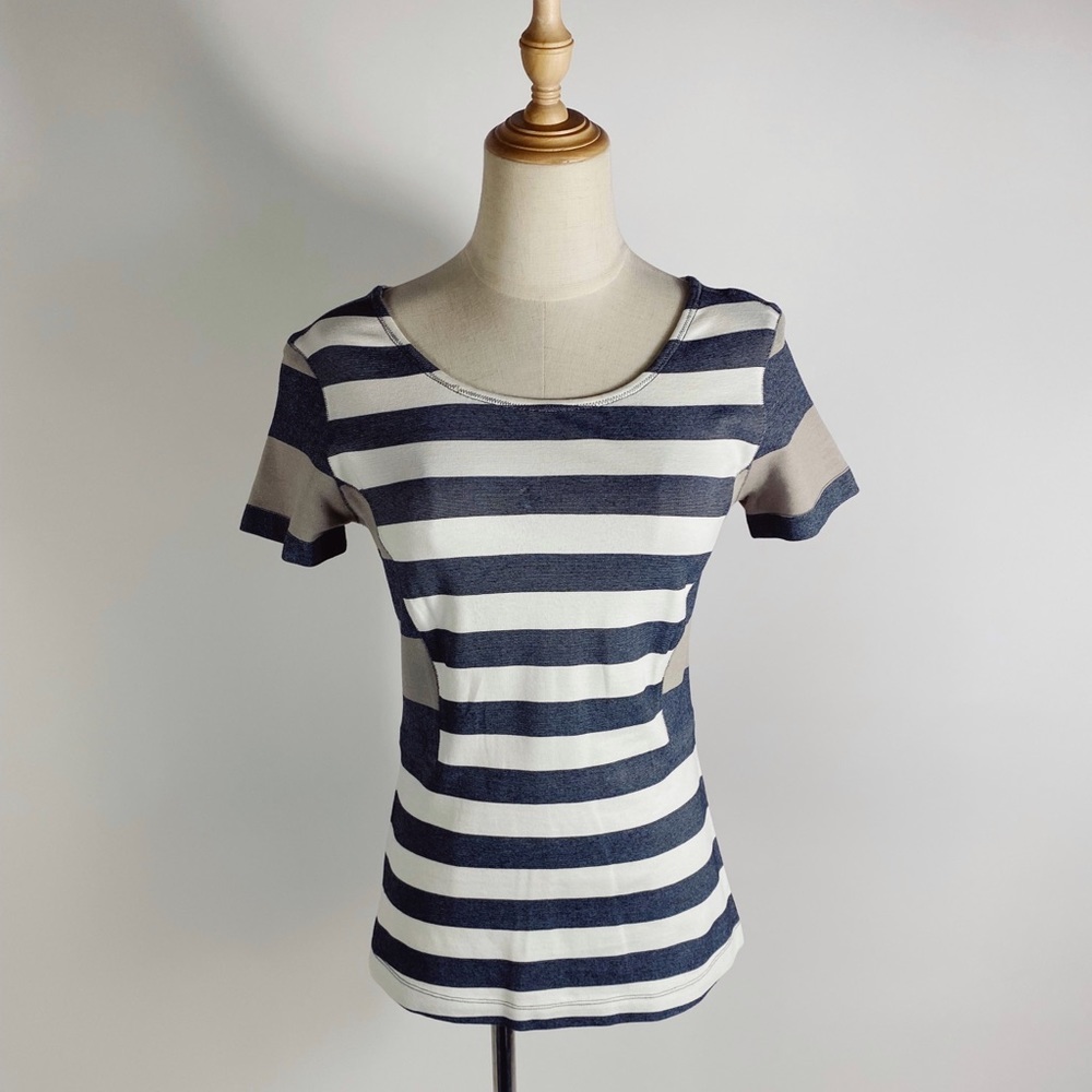 DEREK LAM 10 Crosby Structered Ponte Striped Tailored Short Sleeve Top Womens 4